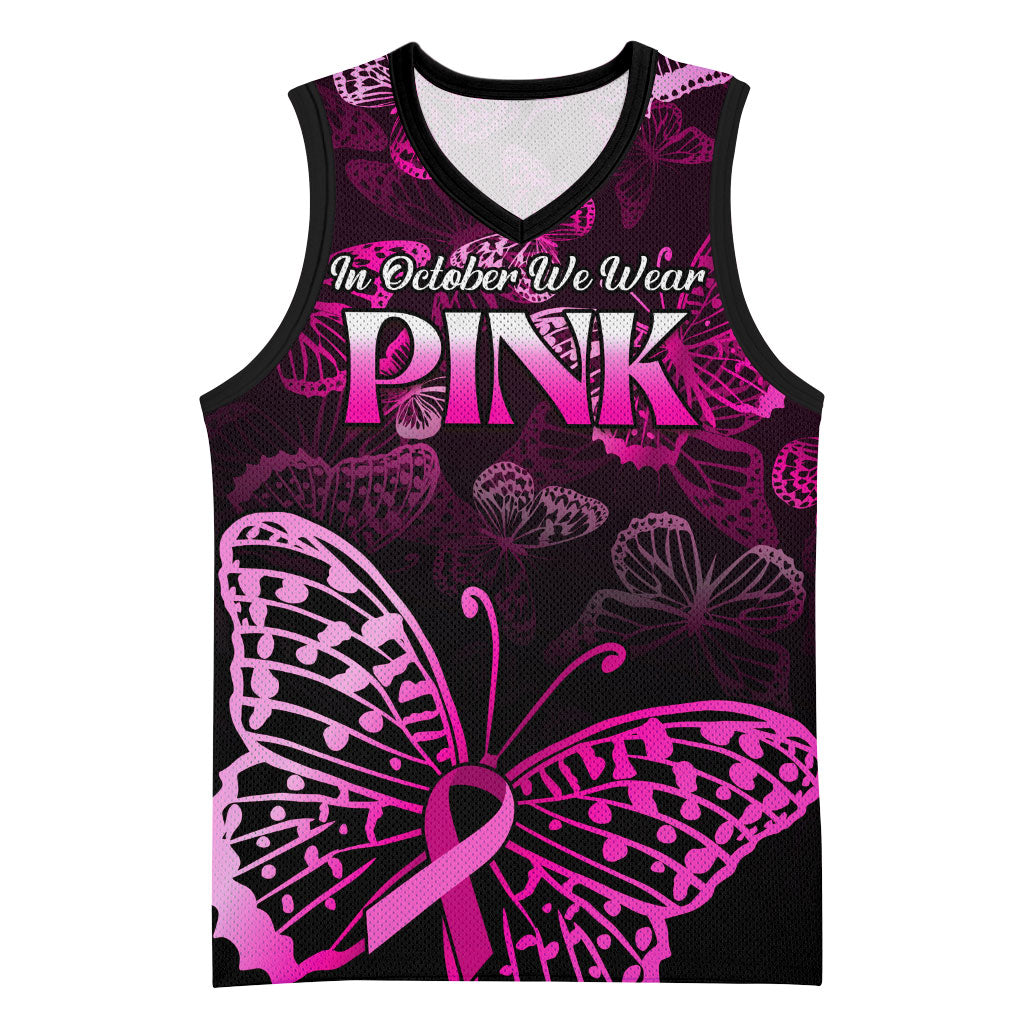 Personalised In October We Wear Pink Basketball Jersey Breast Cancer Support