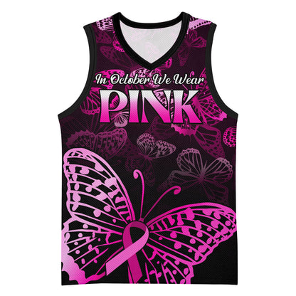 Personalised In October We Wear Pink Basketball Jersey Breast Cancer Support