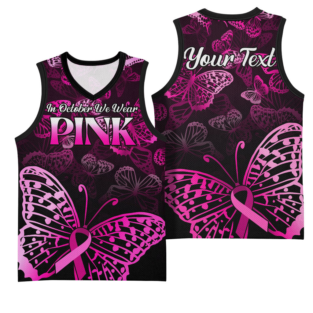 Personalised In October We Wear Pink Basketball Jersey Breast Cancer Support