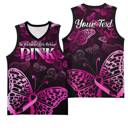 Personalised In October We Wear Pink Basketball Jersey Breast Cancer Support