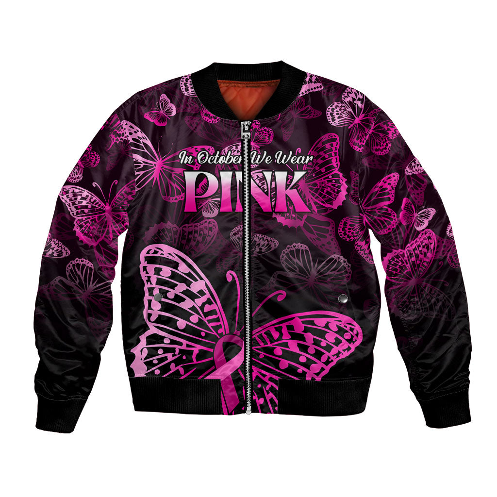 Personalised In October We Wear Pink Bomber Jacket Breast Cancer Support