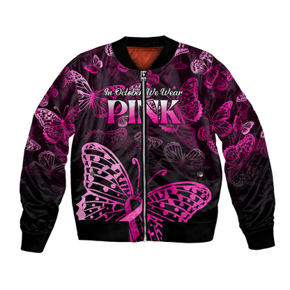 Personalised In October We Wear Pink Bomber Jacket Breast Cancer Support