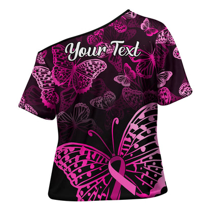 Personalised In October We Wear Pink Cross Shoulder Shirt Breast Cancer Support