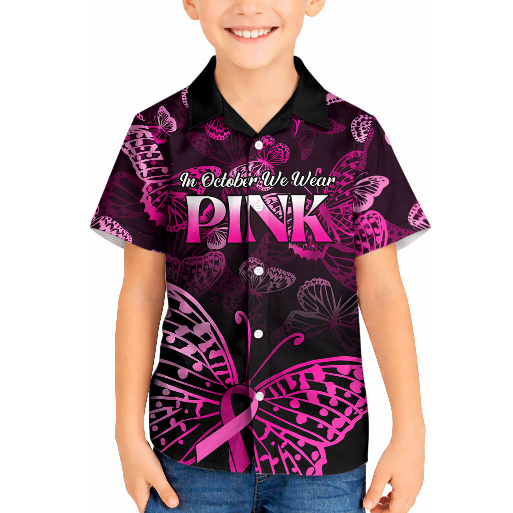 Personalised In October We Wear Pink Kid Hawaiian Shirt Breast Cancer Support