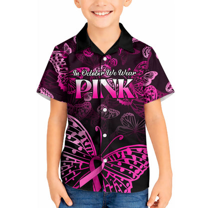 Personalised In October We Wear Pink Kid Hawaiian Shirt Breast Cancer Support
