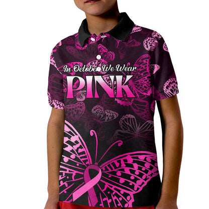 Personalised In October We Wear Pink Kid Polo Shirt Breast Cancer Support