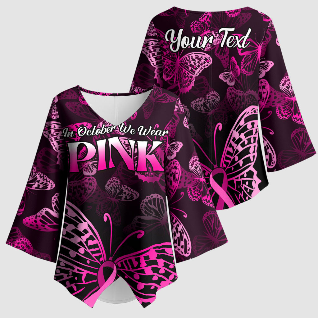 Personalised In October We Wear Pink Kimono Sleeve Blouse Breast Cancer Support