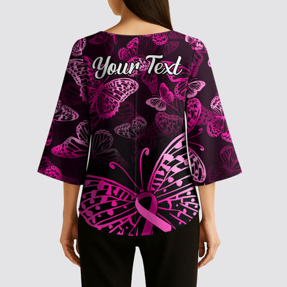 Personalised In October We Wear Pink Kimono Sleeve Blouse Breast Cancer Support