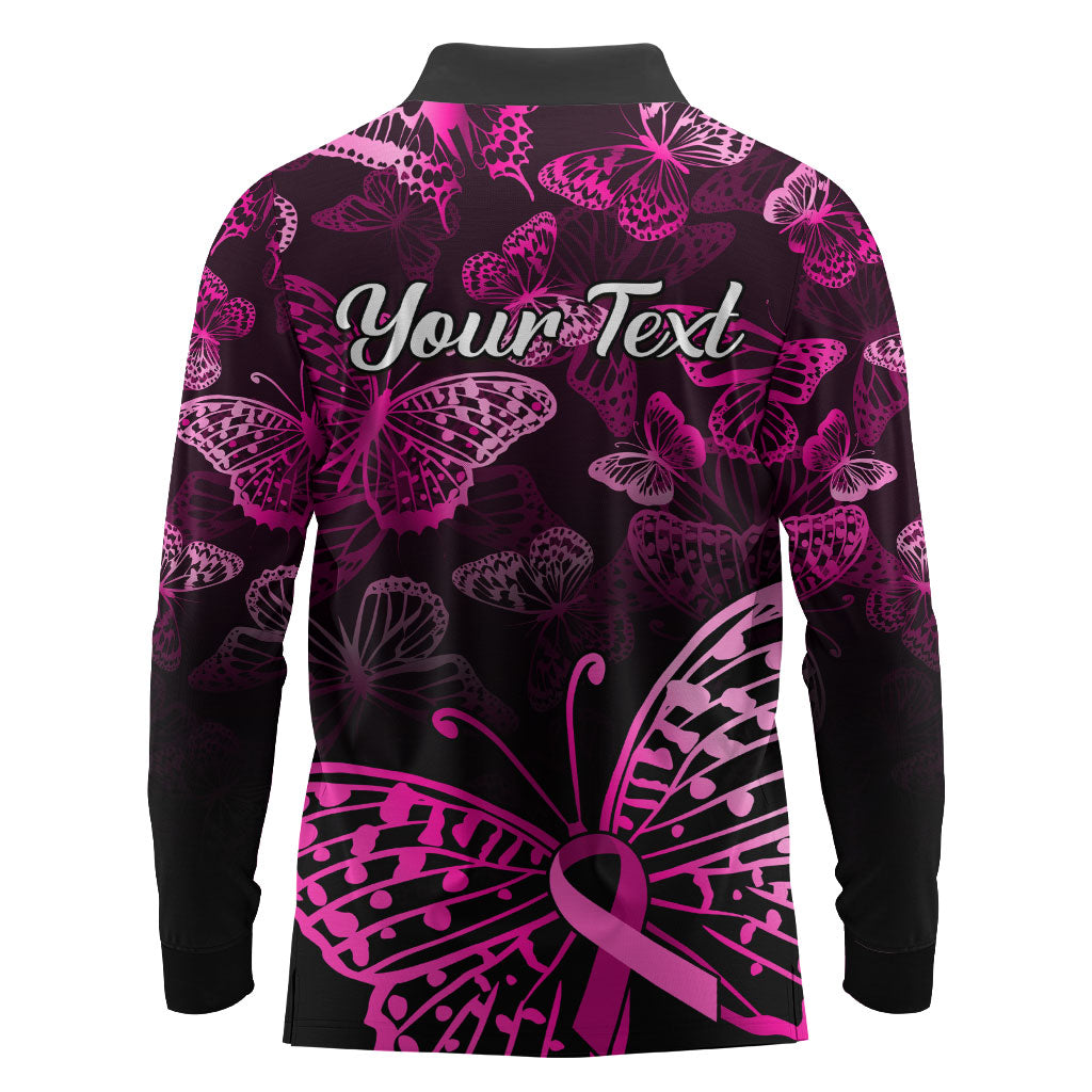 Personalised In October We Wear Pink Long Sleeve Polo Shirt Breast Cancer Support