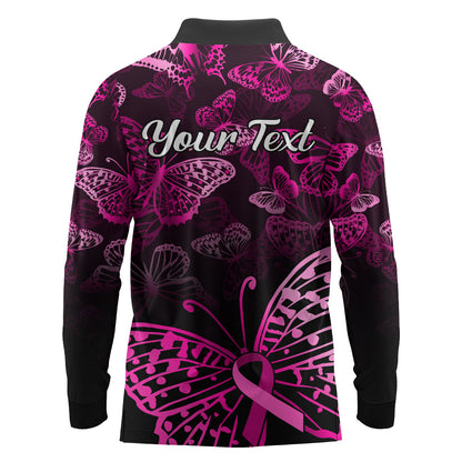 Personalised In October We Wear Pink Long Sleeve Polo Shirt Breast Cancer Support