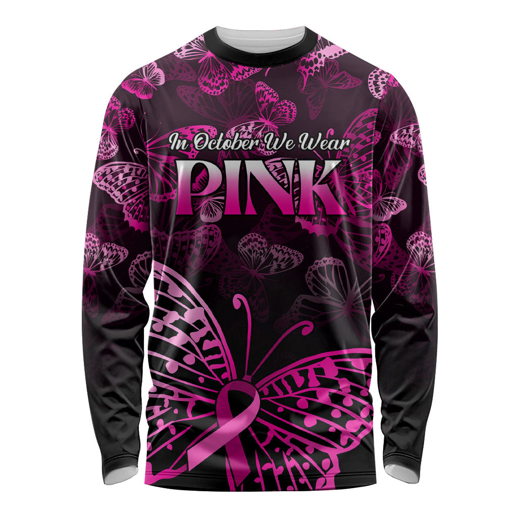 Personalised In October We Wear Pink Long Sleeve Shirt Breast Cancer Support