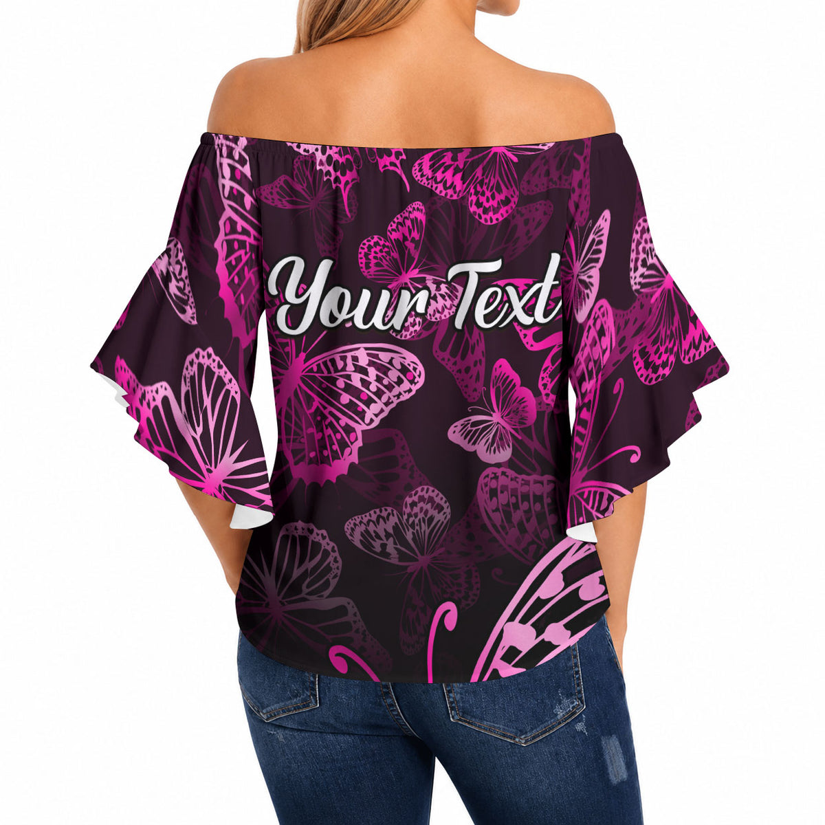 Personalised In October We Wear Pink Off Shoulder Wrap Waist Top Breast Cancer Support