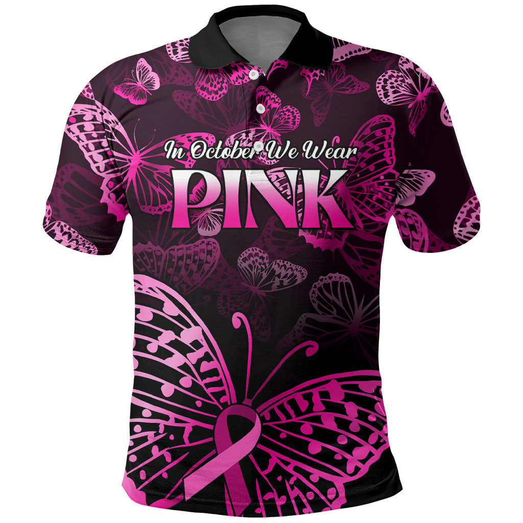 Personalised In October We Wear Pink Polo Shirt Breast Cancer Support