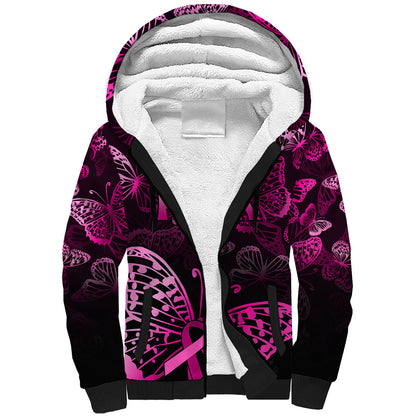 Personalised In October We Wear Pink Sherpa Hoodie Breast Cancer Support