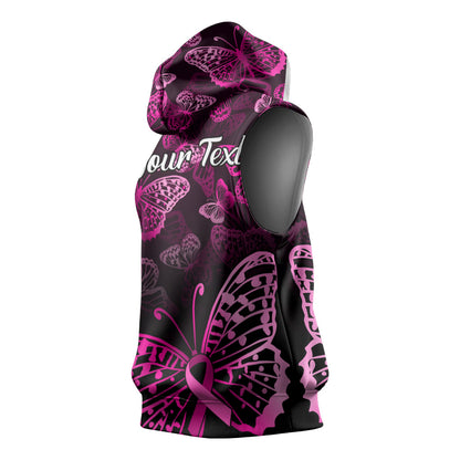 Personalised In October We Wear Pink Sleeveless Hoodie Breast Cancer Support