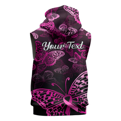 Personalised In October We Wear Pink Sleeveless Zip Hoodie Breast Cancer Support