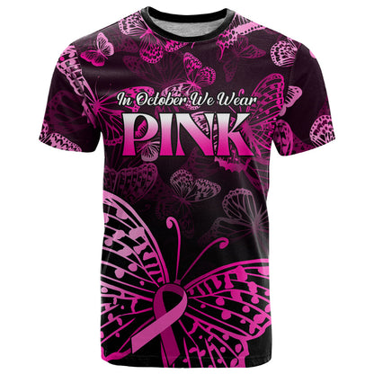 Personalised In October We Wear Pink T Shirt Breast Cancer Support