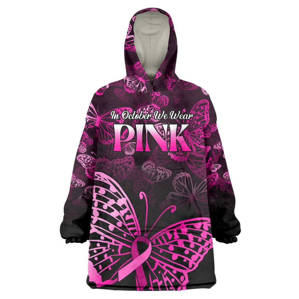 Personalised In October We Wear Pink Wearable Blanket Hoodie Breast Cancer Support