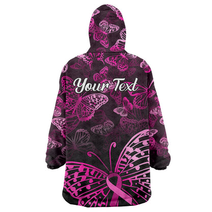 Personalised In October We Wear Pink Wearable Blanket Hoodie Breast Cancer Support