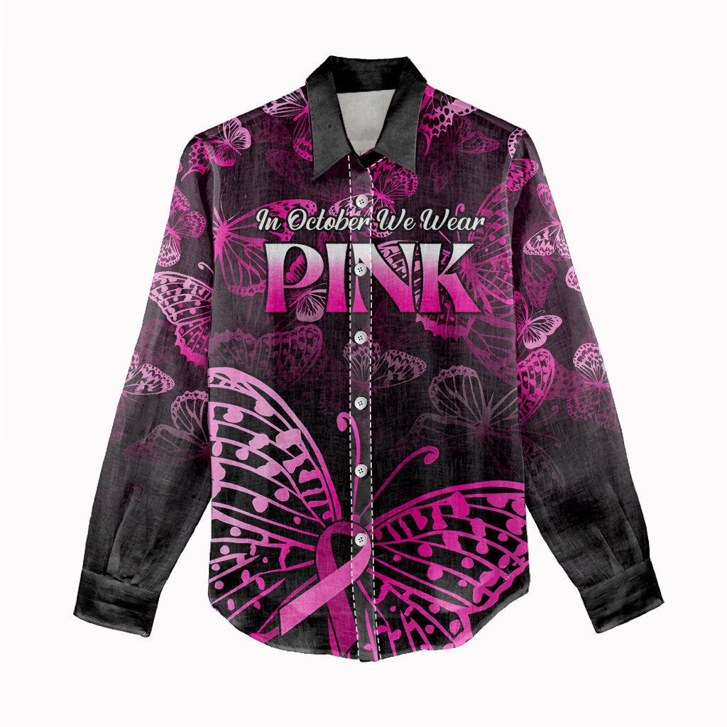 Personalised In October We Wear Pink Women Casual Shirt Breast Cancer Support