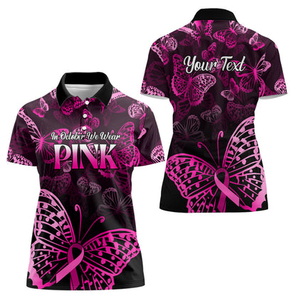 Personalised In October We Wear Pink Women Polo Shirt Breast Cancer Support