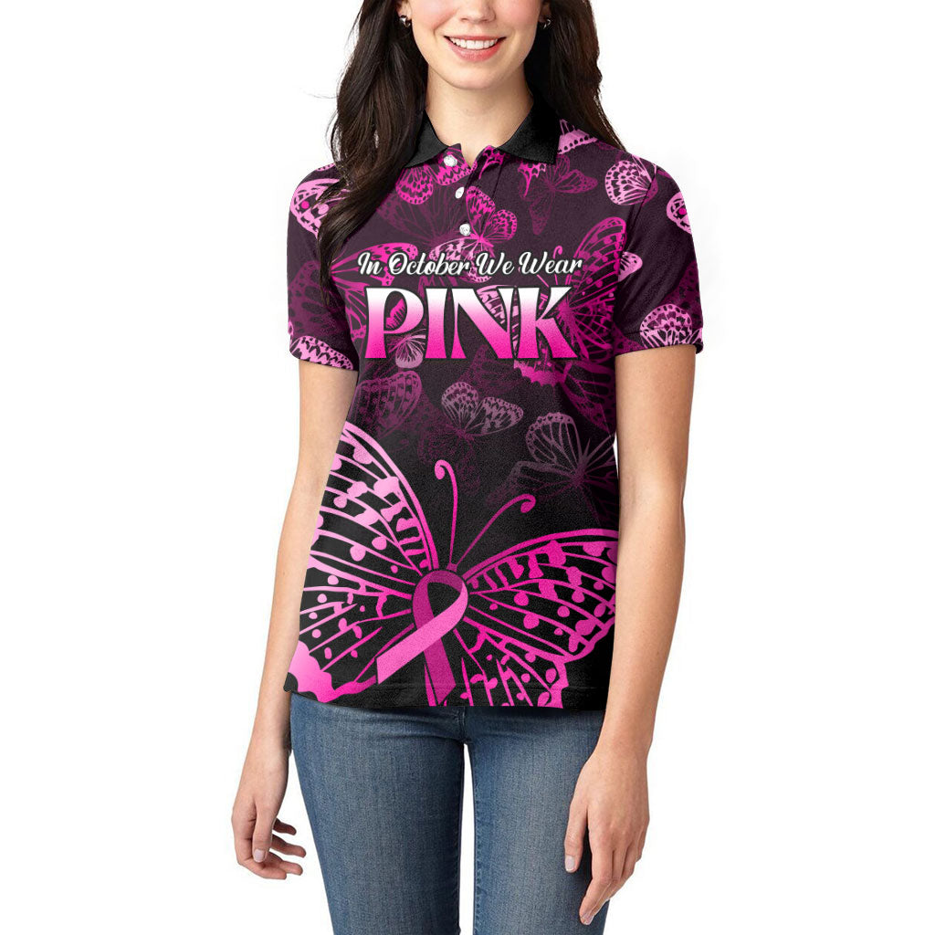 Personalised In October We Wear Pink Women Polo Shirt Breast Cancer Support