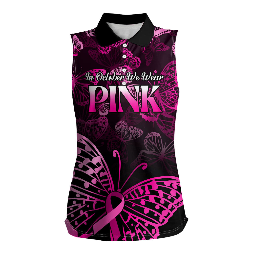 Personalised In October We Wear Pink Women Sleeveless Polo Shirt Breast Cancer Support