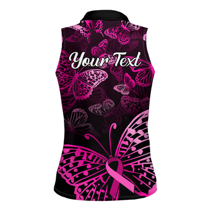 Personalised In October We Wear Pink Women Sleeveless Polo Shirt Breast Cancer Support