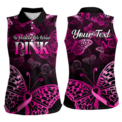 Personalised In October We Wear Pink Women Sleeveless Polo Shirt Breast Cancer Support