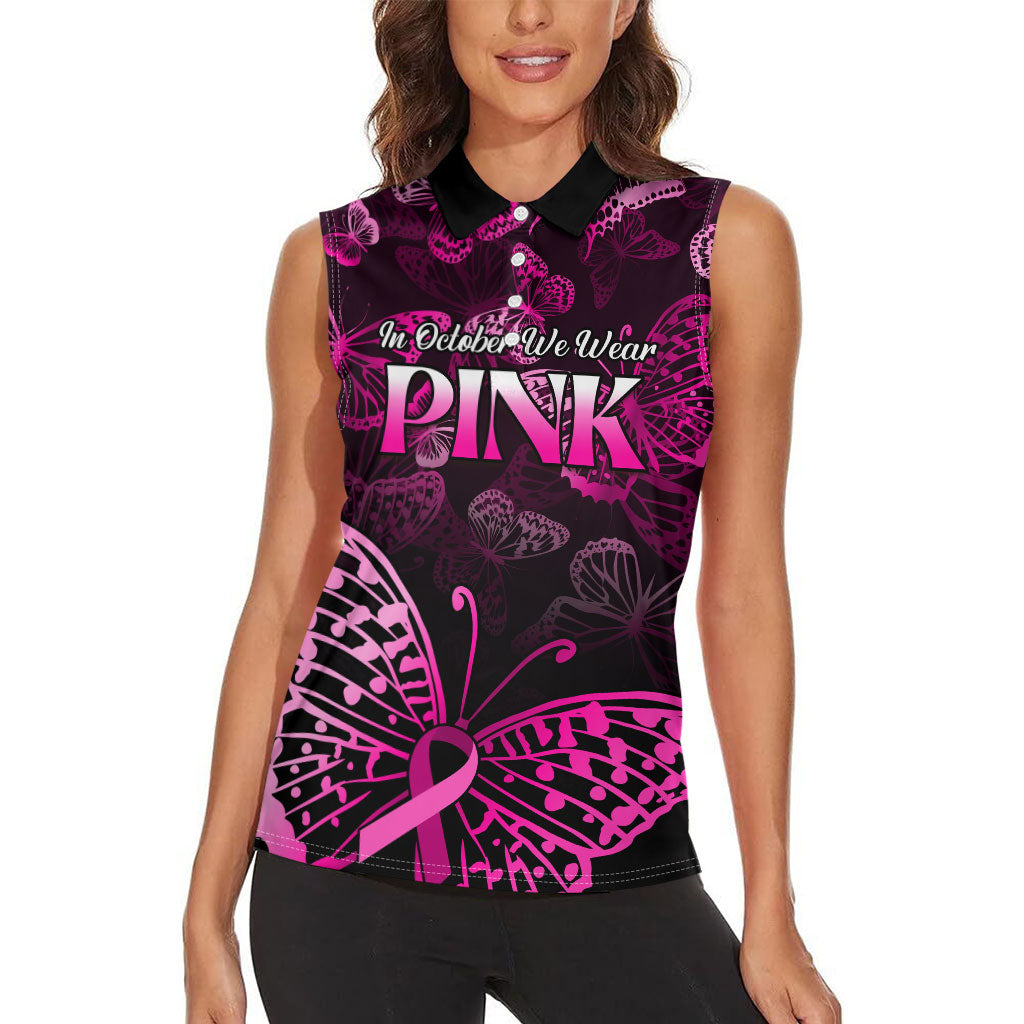 Personalised In October We Wear Pink Women Sleeveless Polo Shirt Breast Cancer Support
