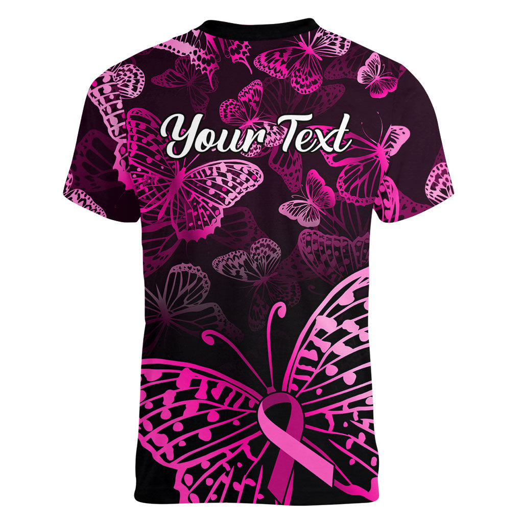 Personalised In October We Wear Pink Women V-Neck T-Shirt Breast Cancer Support