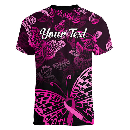 Personalised In October We Wear Pink Women V-Neck T-Shirt Breast Cancer Support