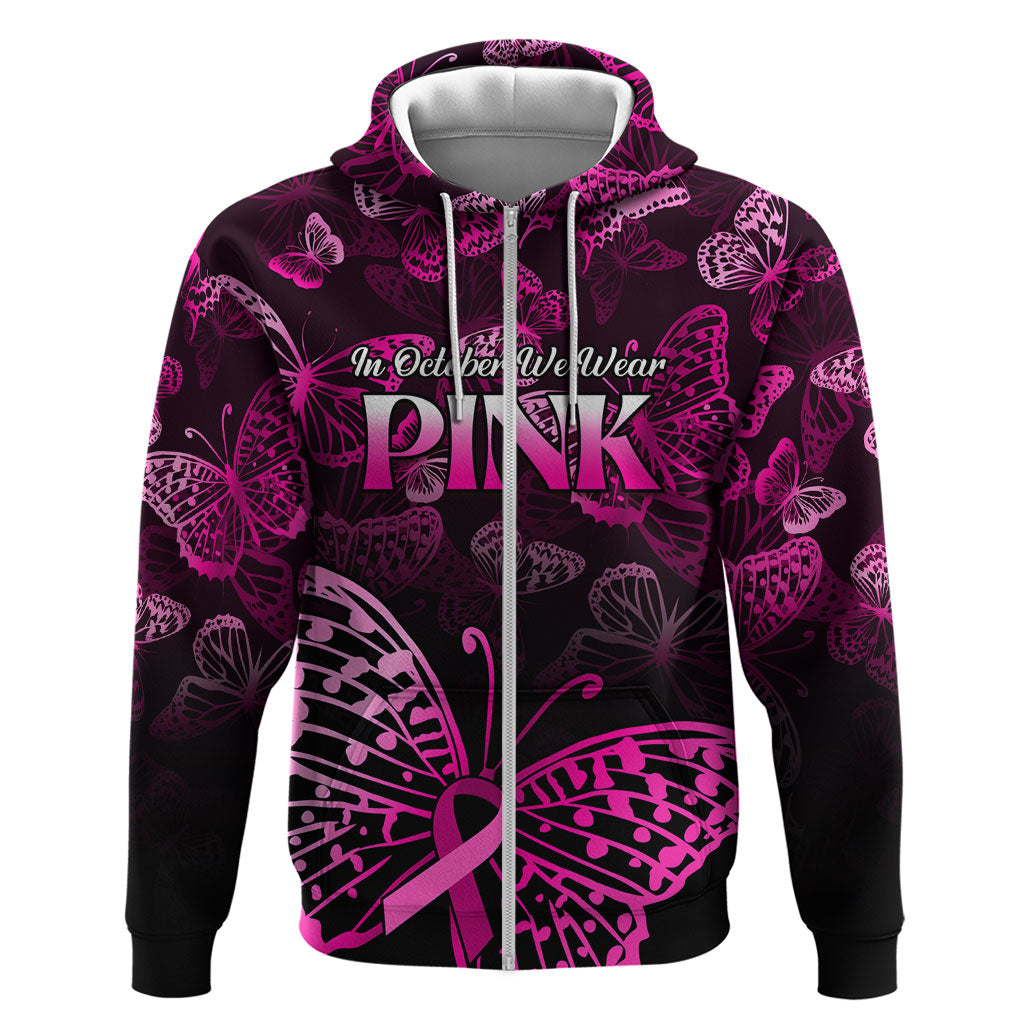 Personalised In October We Wear Pink Zip Hoodie Breast Cancer Support