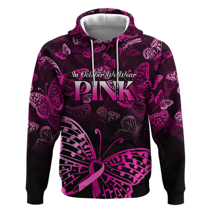 Personalised In October We Wear Pink Zip Hoodie Breast Cancer Support