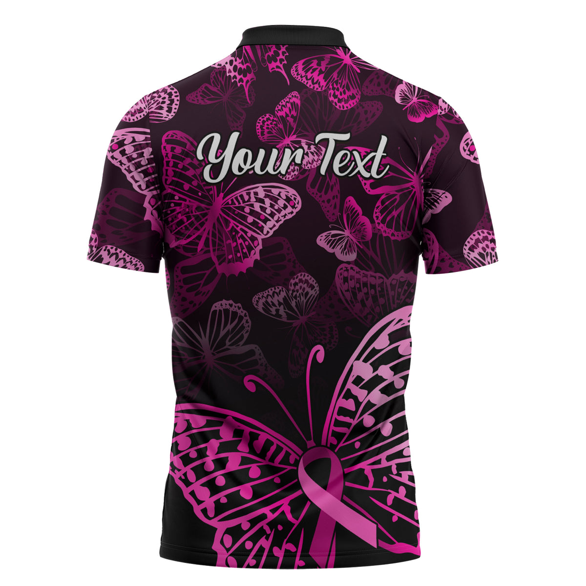 Personalised In October We Wear Pink Zipper Polo Shirt Breast Cancer Support