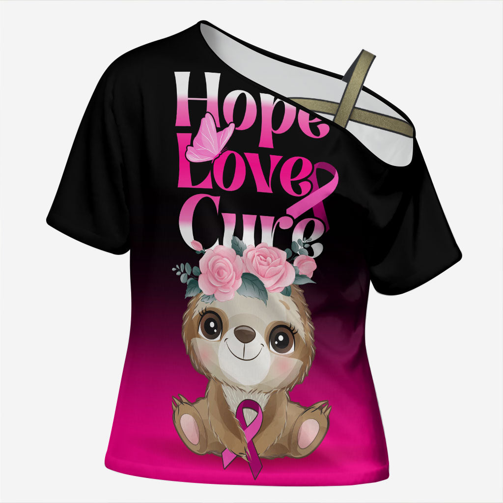 Personalised Hope Love Cure Sloth Cross Shoulder Shirt