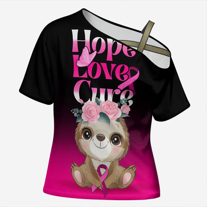 Personalised Hope Love Cure Sloth Cross Shoulder Shirt