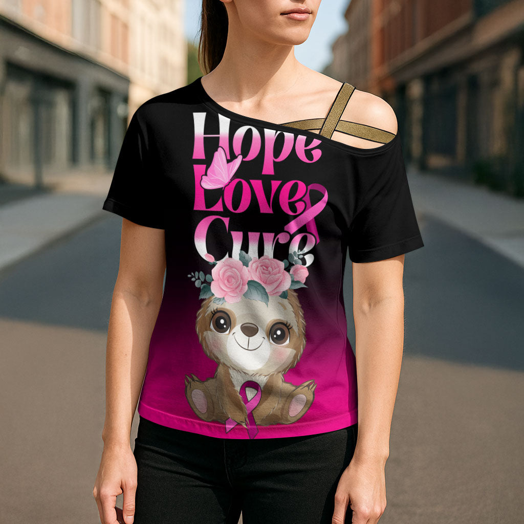 Personalised Hope Love Cure Sloth Cross Shoulder Shirt