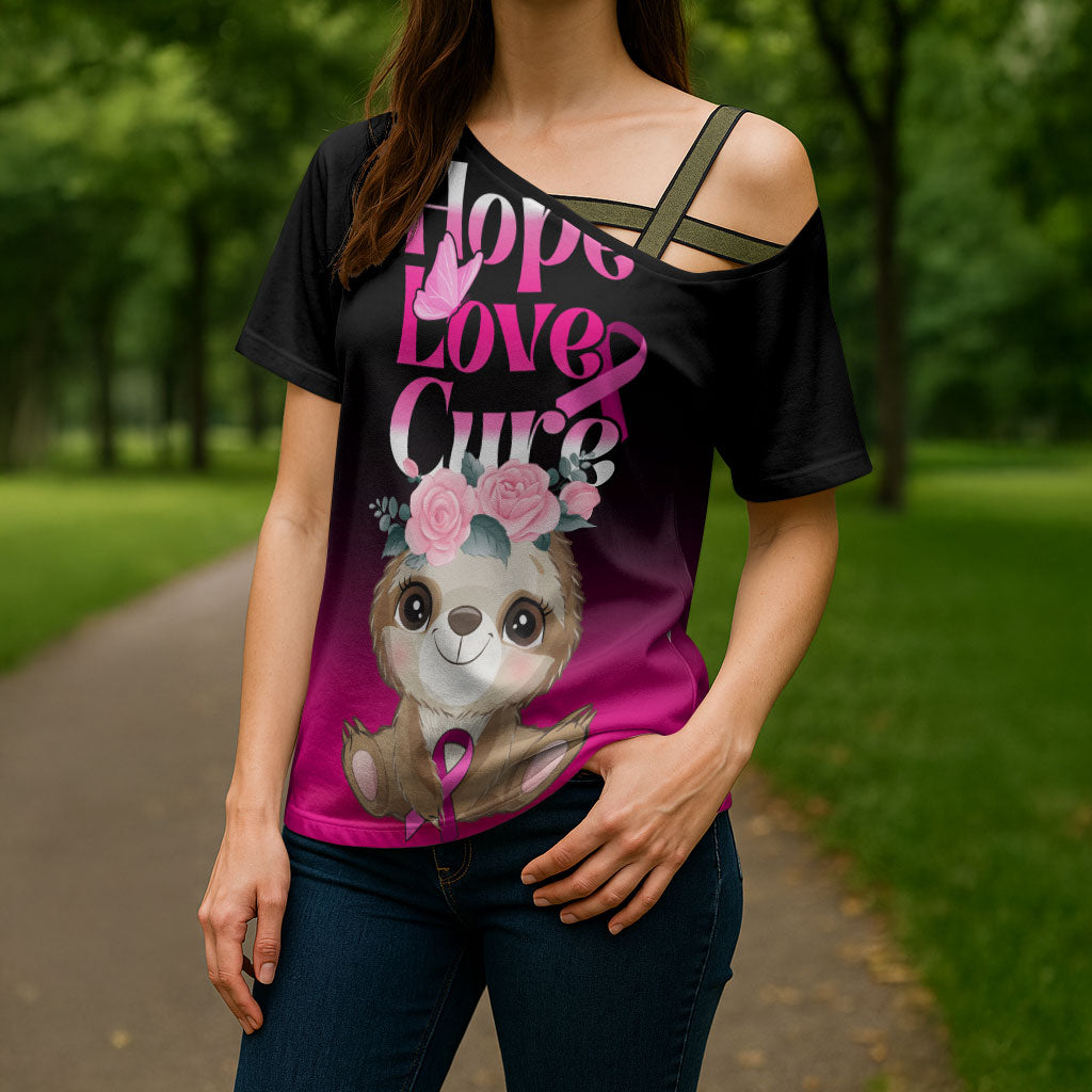 Personalised Hope Love Cure Sloth Cross Shoulder Shirt