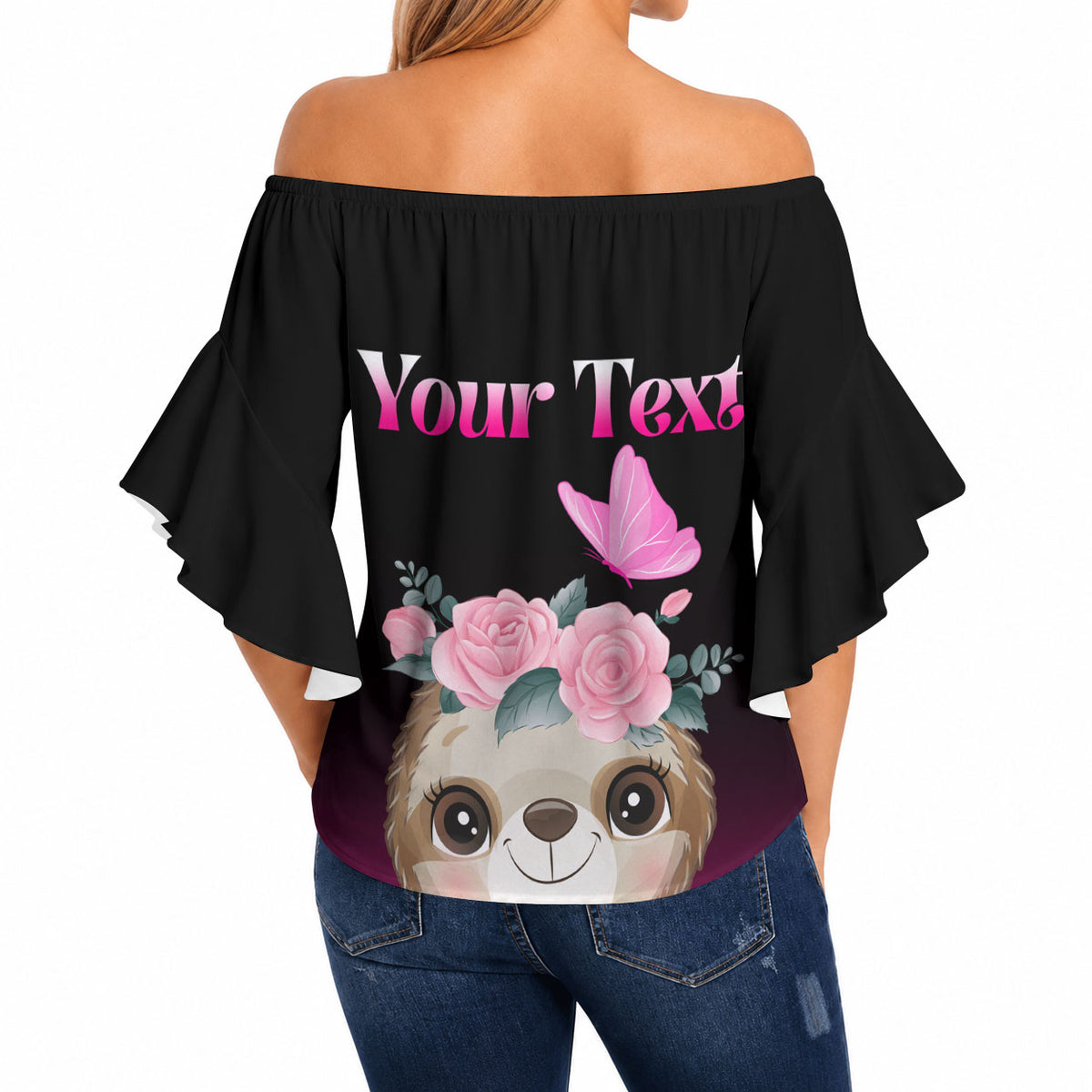 Personalised Hope Love Cure Sloth Off Shoulder Wrap Waist Top