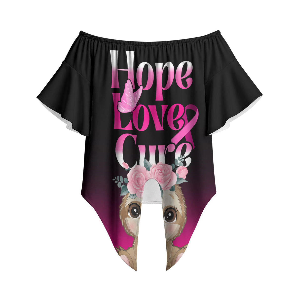 Personalised Hope Love Cure Sloth Off Shoulder Wrap Waist Top