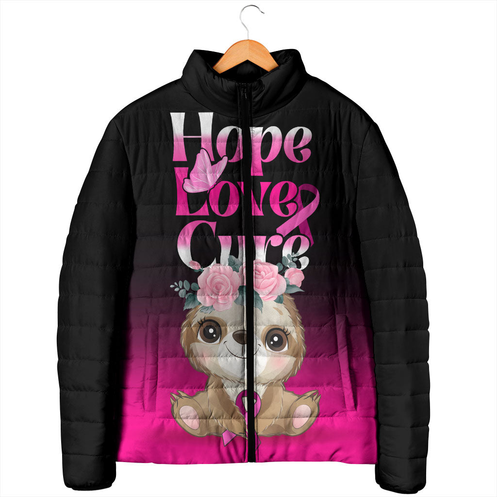 Personalised Hope Love Cure Sloth Padded Jacket