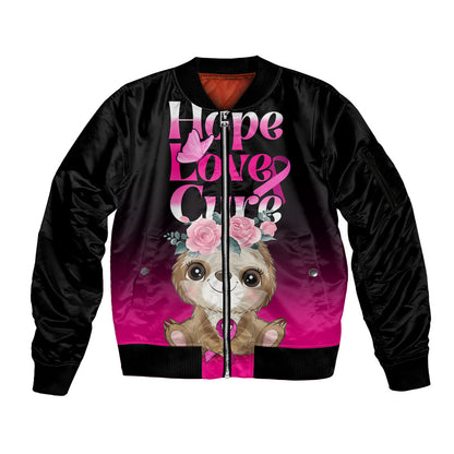 Personalised Hope Love Cure Sloth Sleeve Zip Bomber Jacket