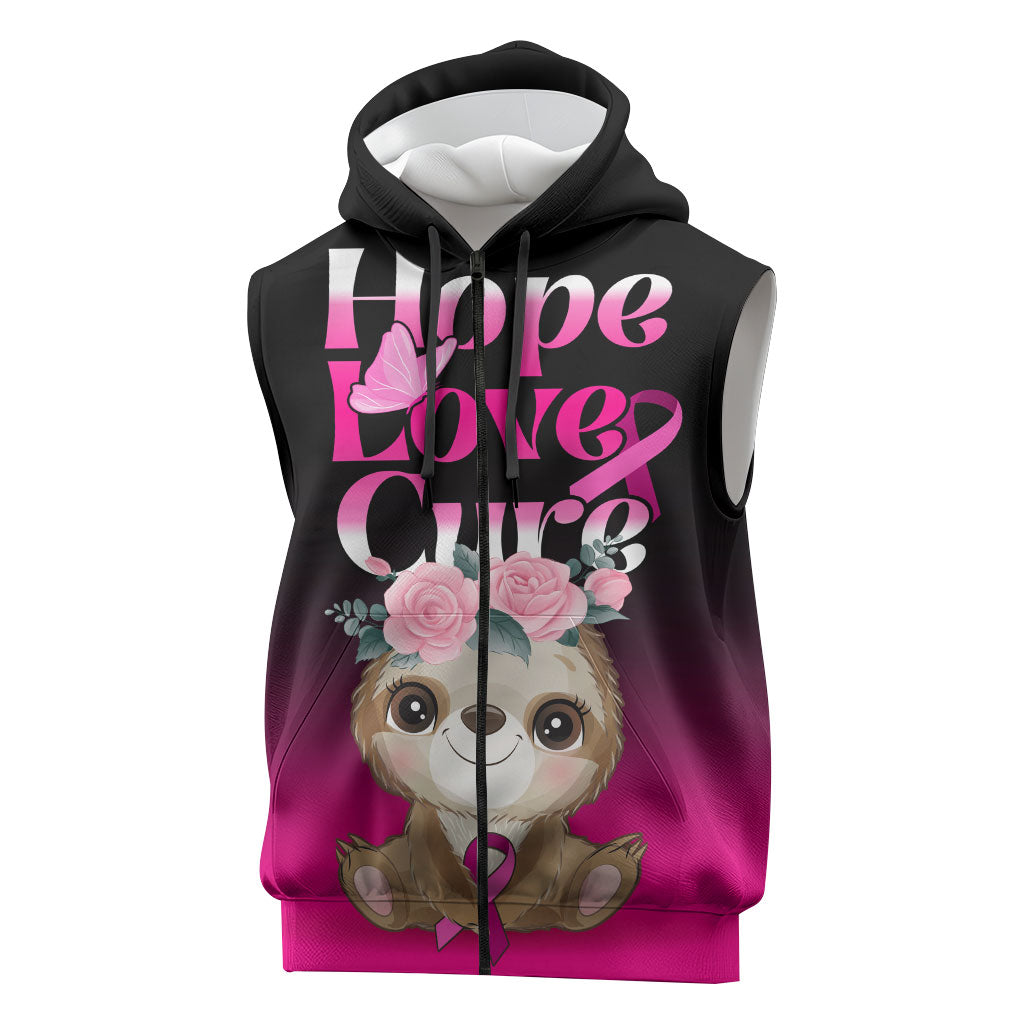 Personalised Hope Love Cure Sloth Sleeveless Zip Hoodie