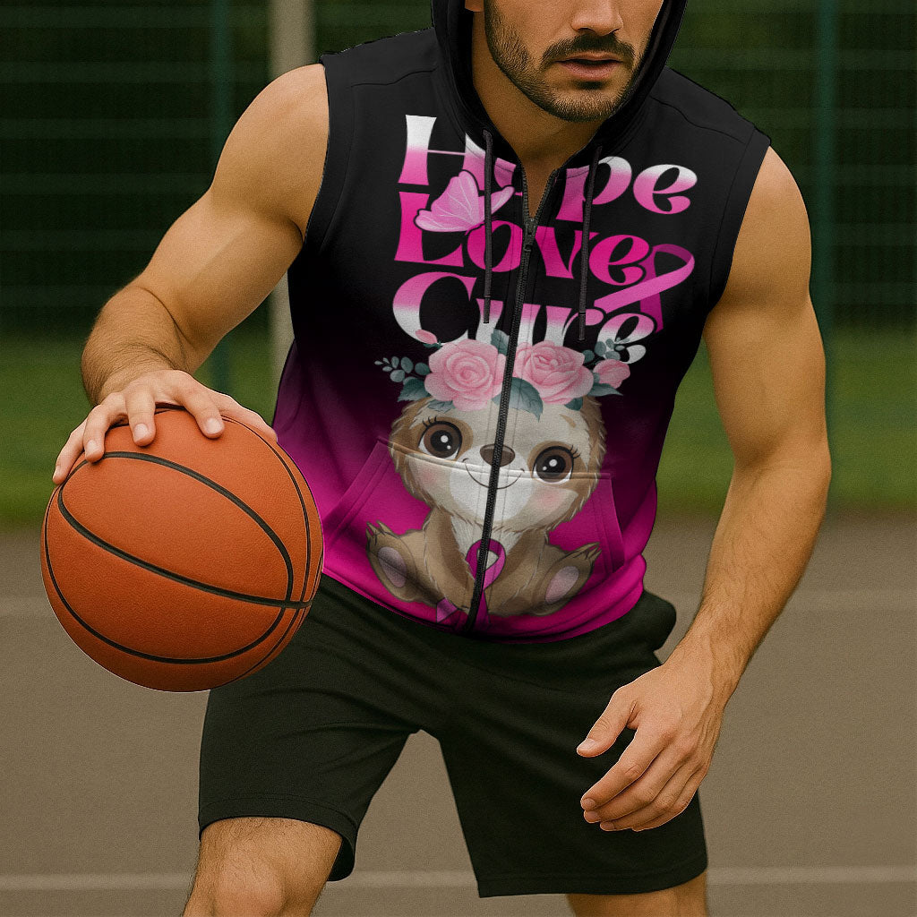 Personalised Hope Love Cure Sloth Sleeveless Zip Hoodie