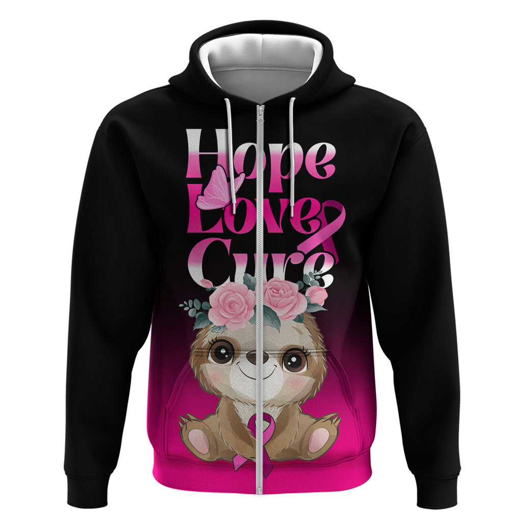 Personalised Hope Love Cure Sloth Zip Hoodie