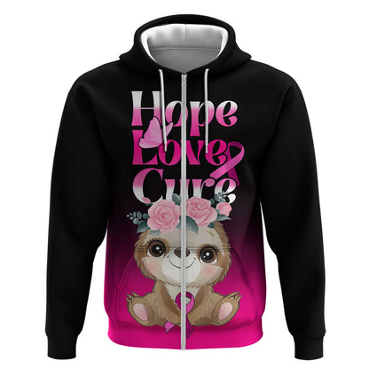 Personalised Hope Love Cure Sloth Zip Hoodie
