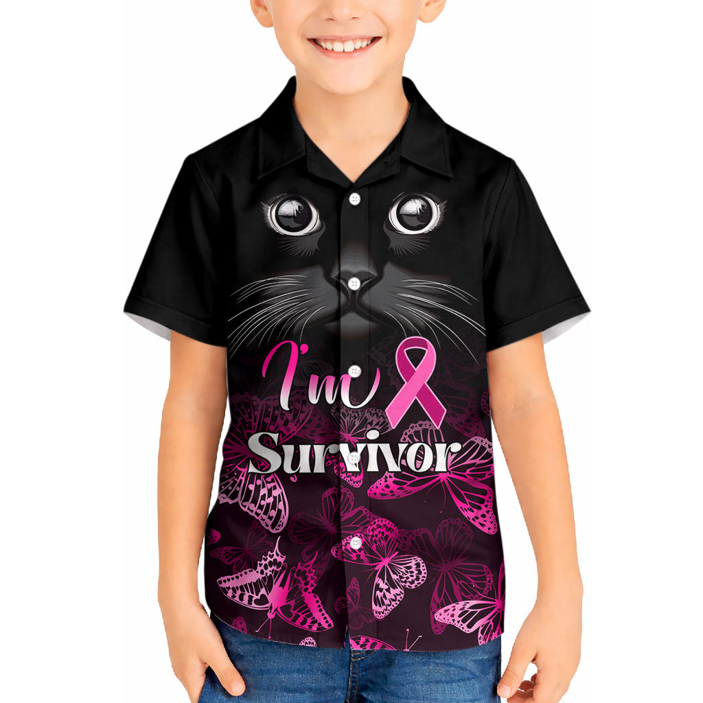 Personalised I Am A Survivor Kid Hawaiian Shirt Black Cat Breast Cancer Support