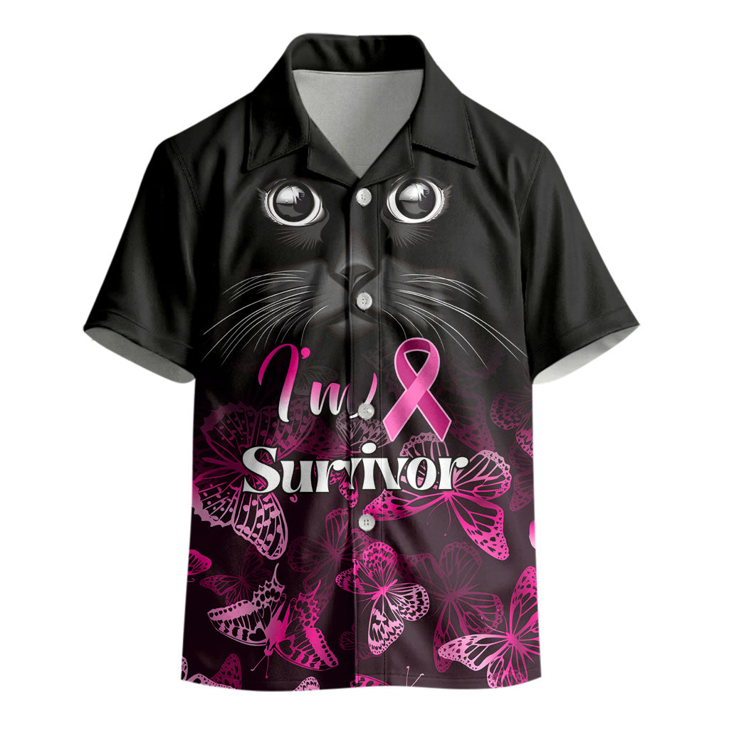 Personalised I Am A Survivor Kid Hawaiian Shirt Black Cat Breast Cancer Support