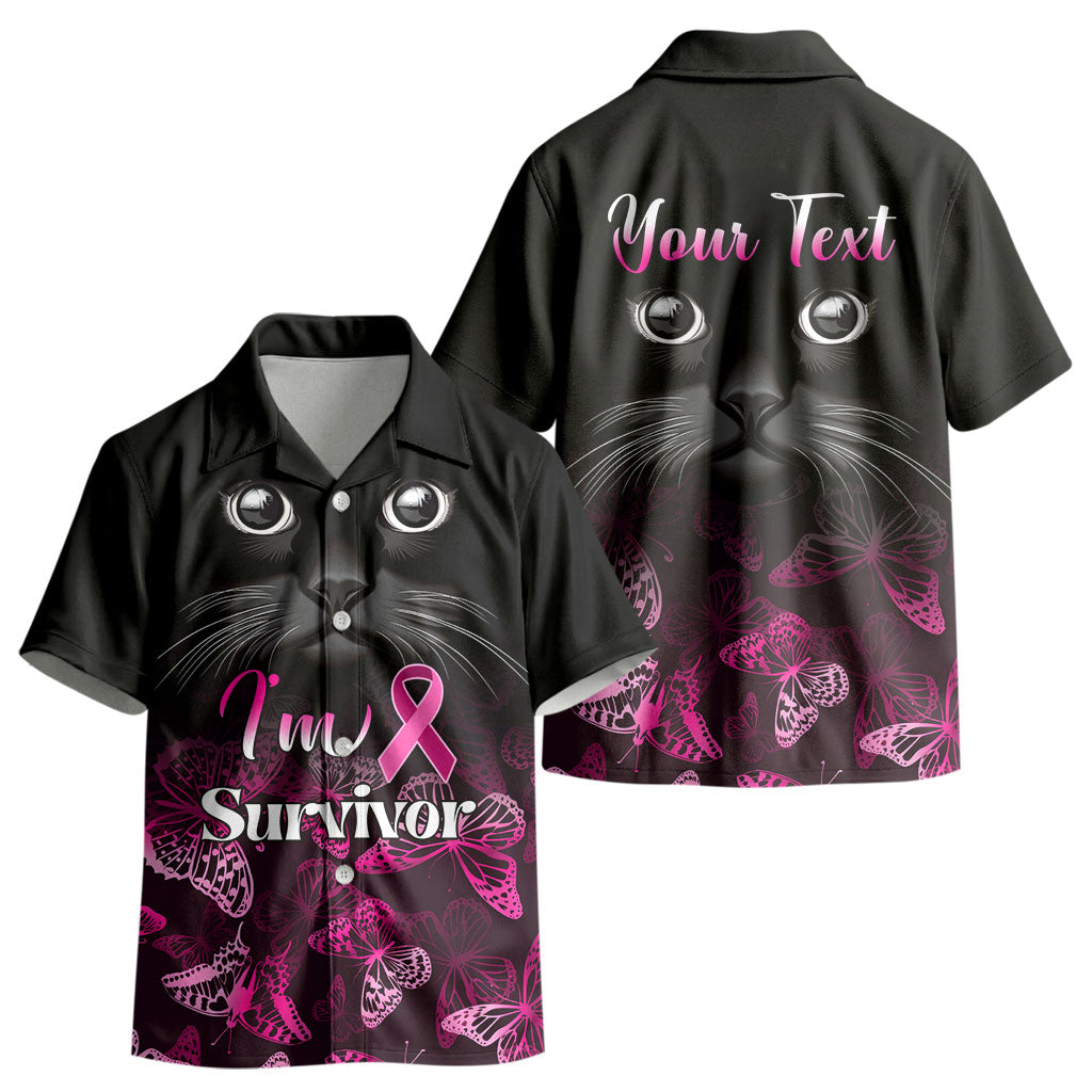 Personalised I Am A Survivor Kid Hawaiian Shirt Black Cat Breast Cancer Support